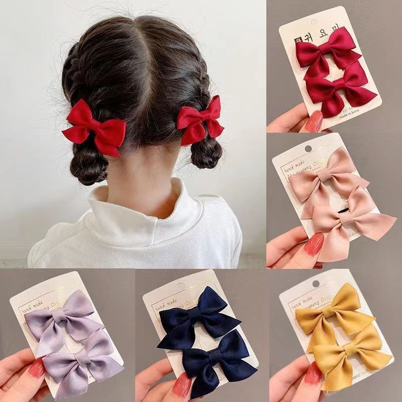 Sweet children's hairpin bow headdress cute princess little girl internet celebrity hairpin solid color fabric hair accessories customization