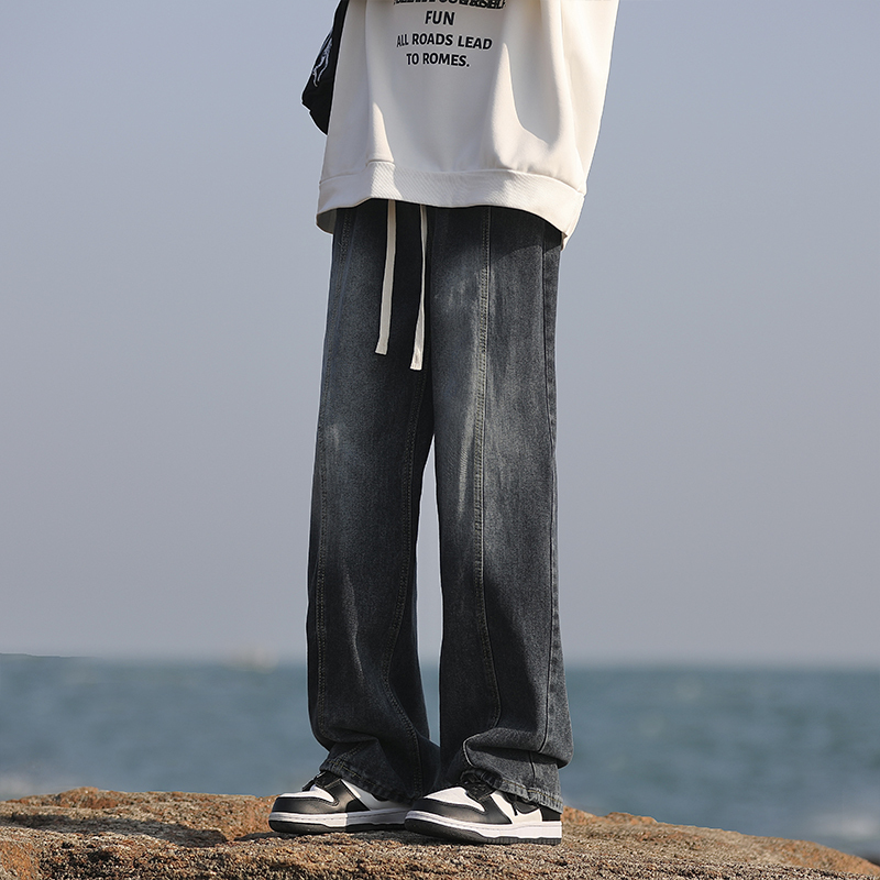 Jeans for men, autumn and winter, black trousers for boys, loose straight casual pants