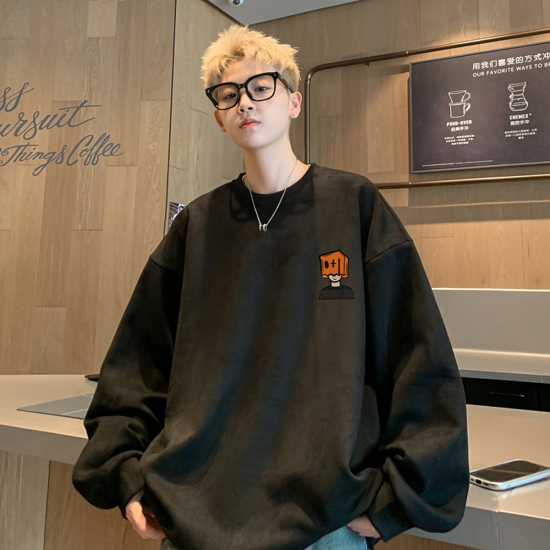 2024 Suede Round Neck Sweatshirt Loose Round Neck Inner Men's Bottoming Shirt
