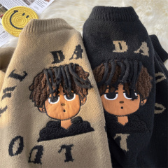 Embroidered flocking little boy's knitted sweater vintage retro sweater