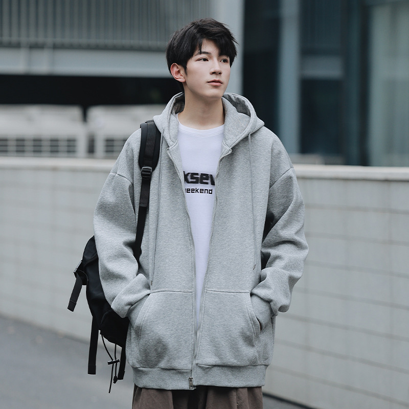 Got the second opening GSY9916-Special P33 hooded cardigan sweatshirt men's solid color casual sports loose jacket