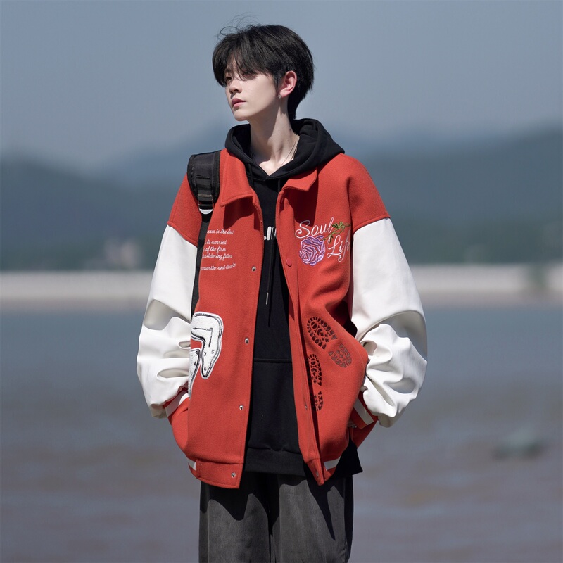 Camera Film Autumn and Winter Original Large Size Loose Hong Kong Style Lapel Baseball Uniform Jacket for Men
