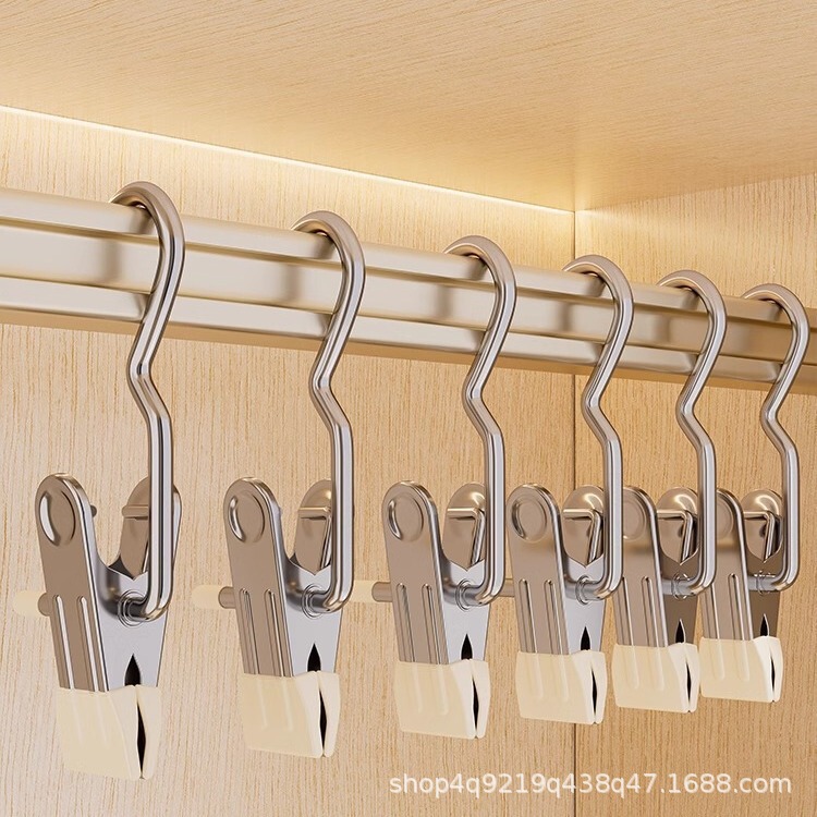 Stainless steel 3-word trouser clip with hook, household non-slip, traceless towel, socks, windproof and drying clip, multi-functional storage