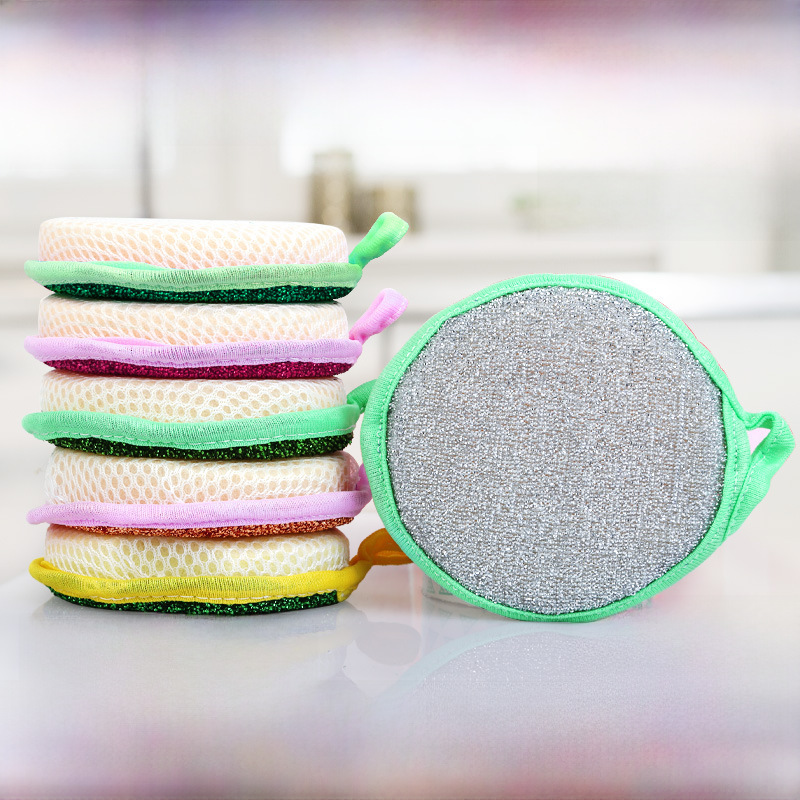 Thickened upgraded ingot towel double-sided silver wire round sponge scrubbing bowl sponge block household kitchen scouring pad manufacturer