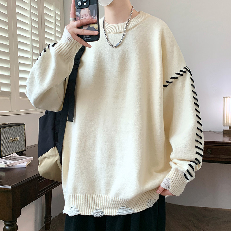 84601-P50 new autumn and winter casual sweater men's long-sleeved sweater Hong Kong style loose bottoming shirt