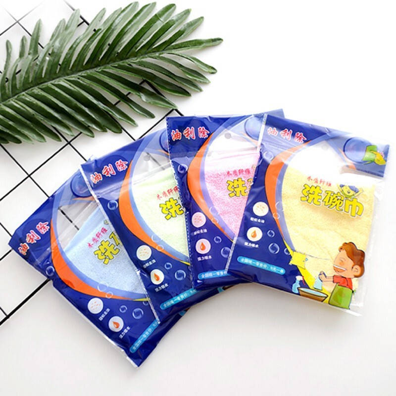 Wholesale oil removal dish towel thickened genuine wood fiber kitchen rag non-stick oil dish cloth cleaning scouring pad