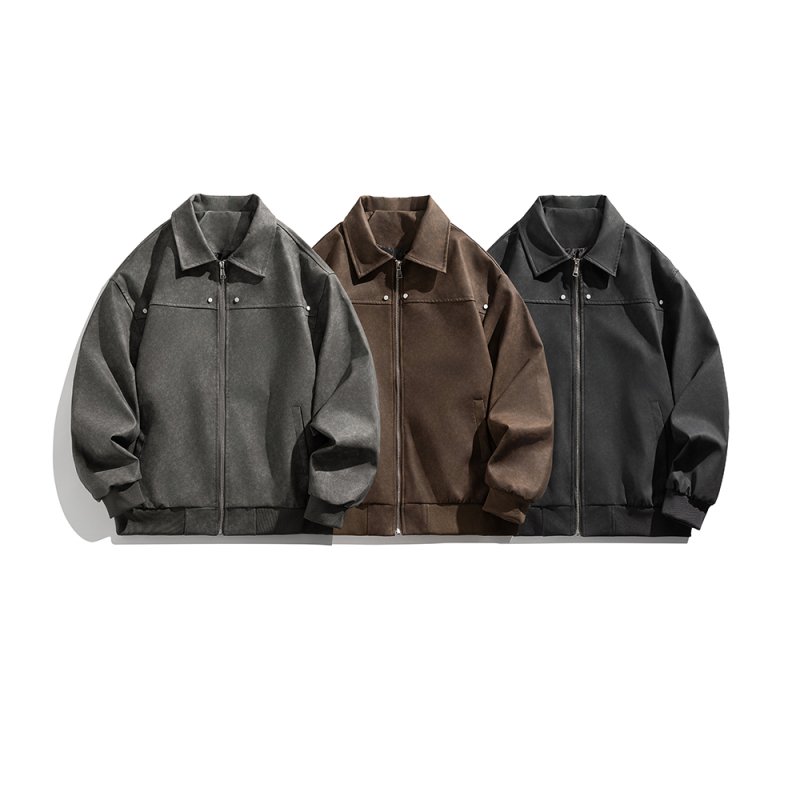 Autumn and winter washed retro distressed leather jacket with rivet patch decoration