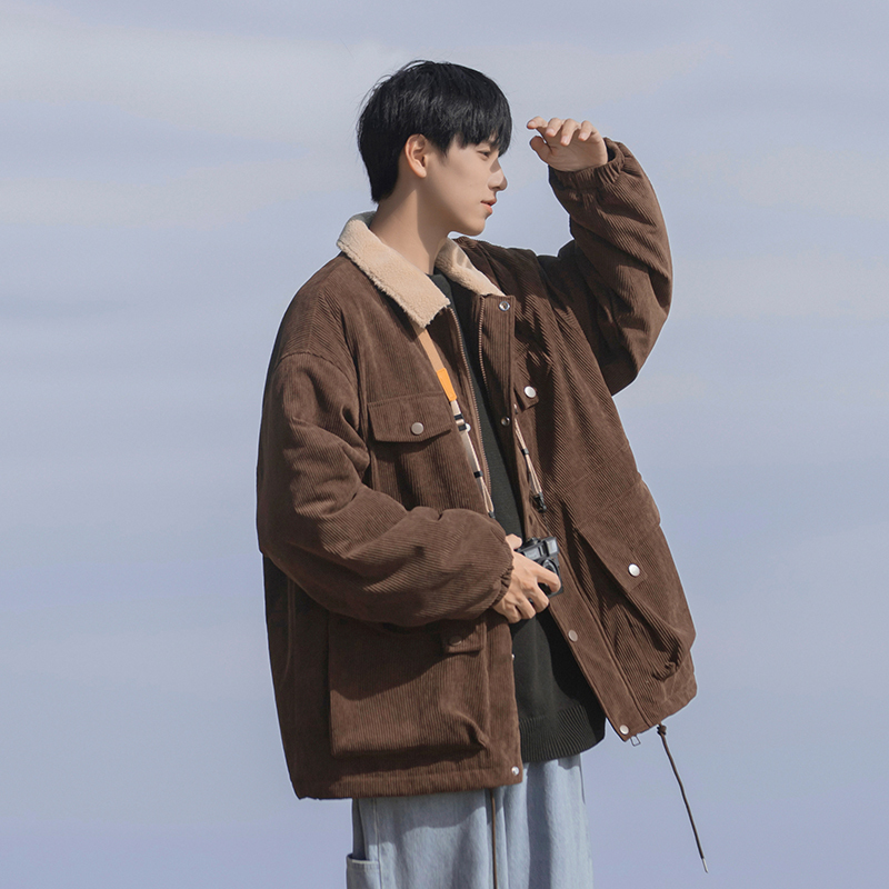 Winter corduroy cotton coat plus velvet Korean style thickened loose coat P138X168