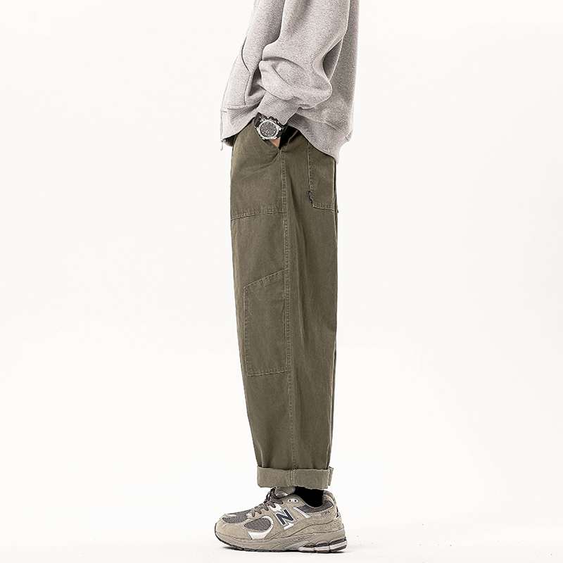 American retro heavyweight washed and distressed spring and autumn trendy brand pocket casual straight overalls for men