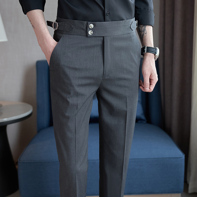 Men's Neapolitan casual fabric tailored trousers, nine-quarter pants in three colors