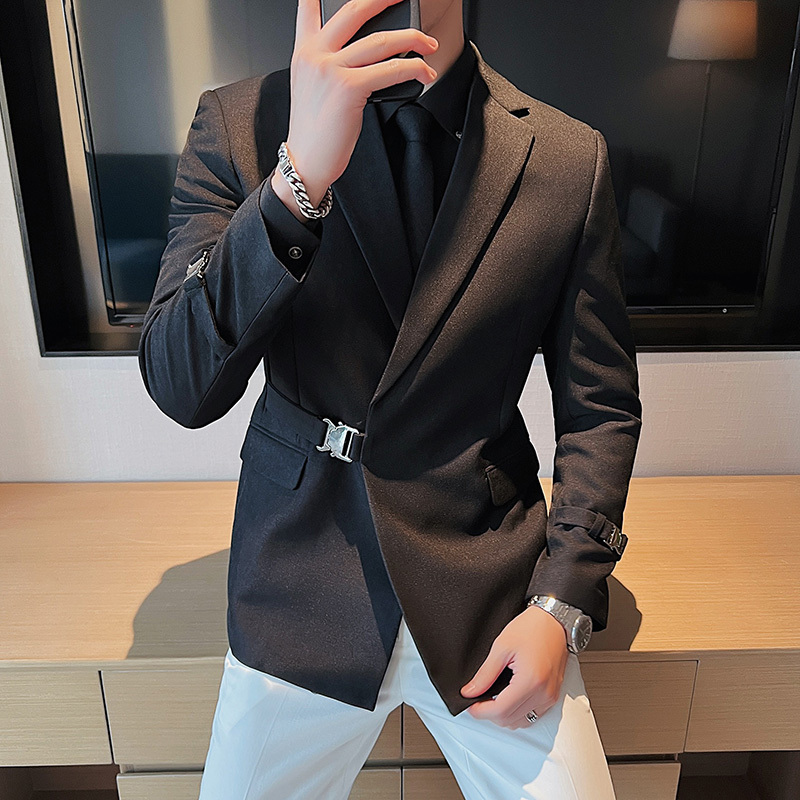 Style high-end buckle design handsome suit men's casual suit jacket black