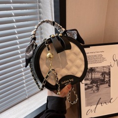 Niche design bag for women 2024 new high-end rhombus embroidery hand-held round bag fashionable shoulder crossbody bag