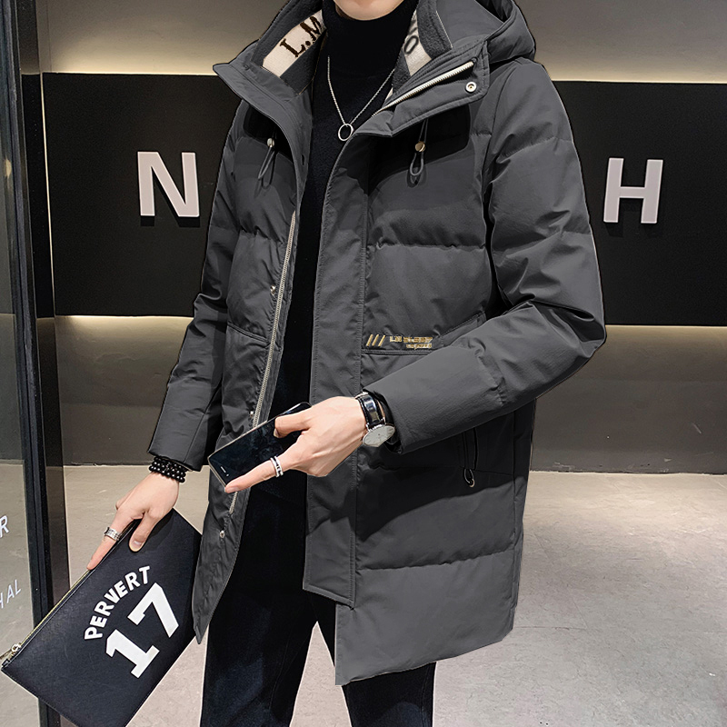 Winter trendy brand mid-length thickened hooded trendy down jacket for men