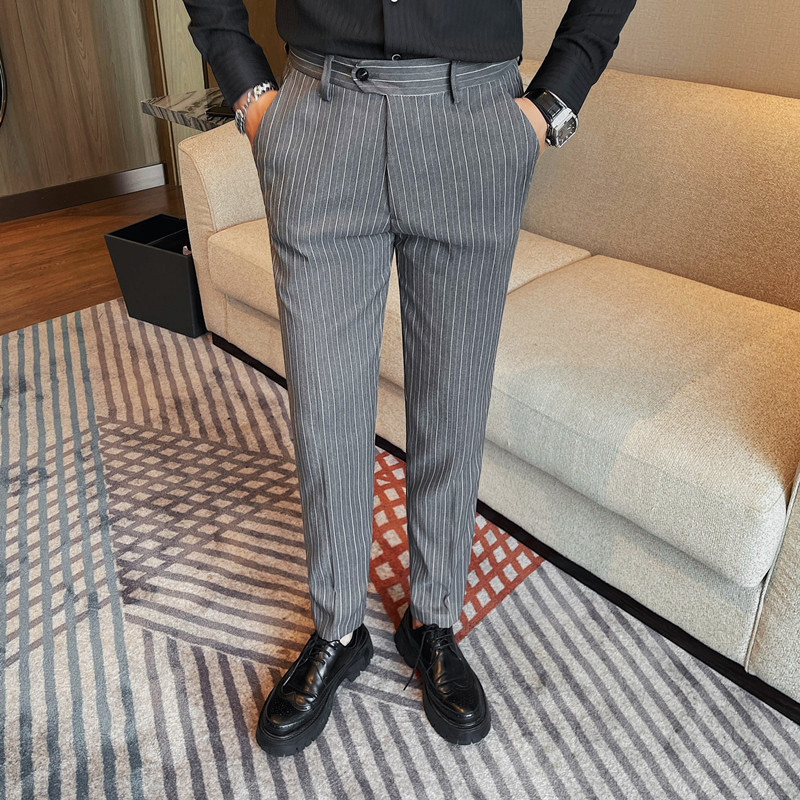 Men's Korean style slim trousers men's striped business simple casual work trousers
