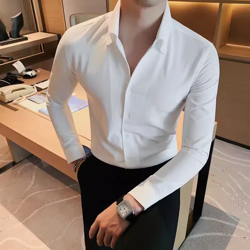 The old style continues to make V-neck shirts for men, new solid color versatile shirts for autumn and winter, business formal wear