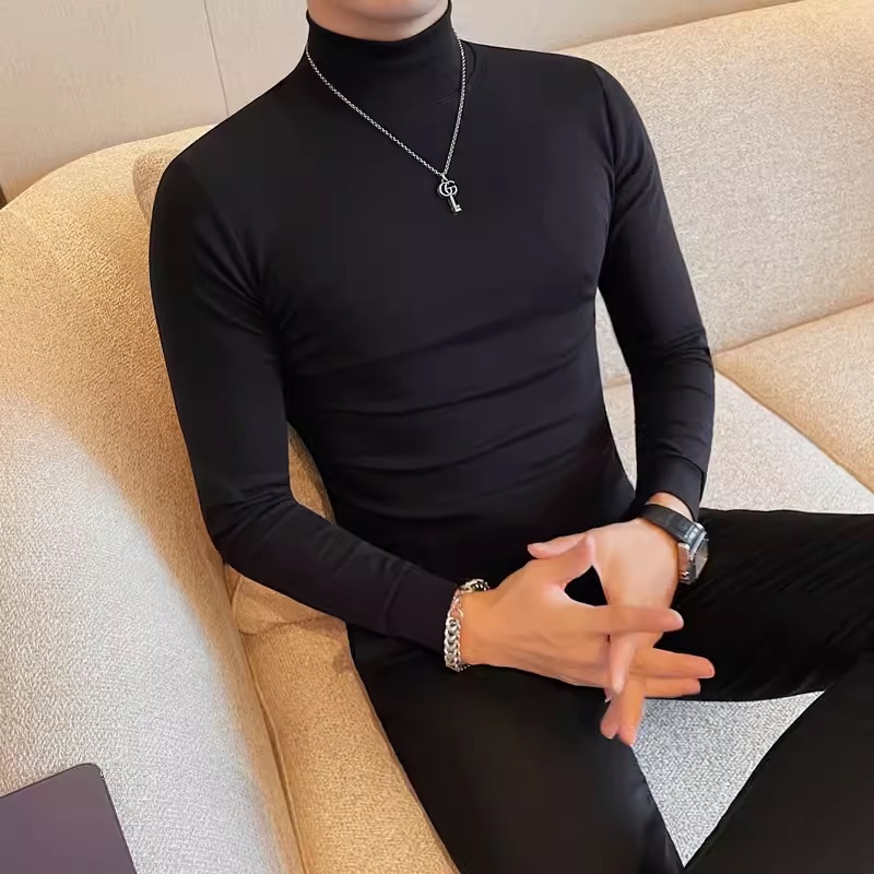 Mid-collar long-sleeved bottoming shirt for men in autumn and winter, mid-collar versatile T-shirt