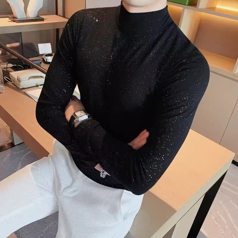 Autumn mid-collar men's bottoming shirt, powdered half turtleneck long-sleeved T-shirt