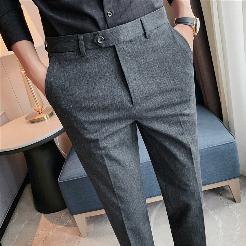 High quality ~ autumn and winter thick men's casual pants Korean style slim texture striped suit trousers