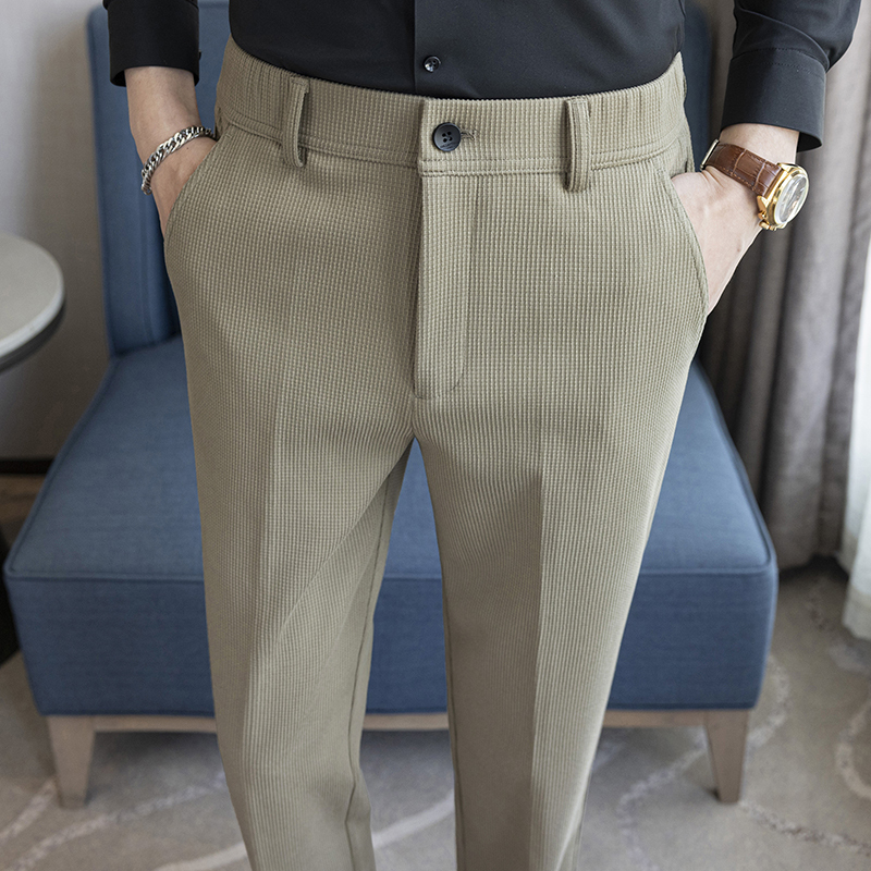 Winter solid color woolen trousers with semi-elastic back waist and casual trousers khaki