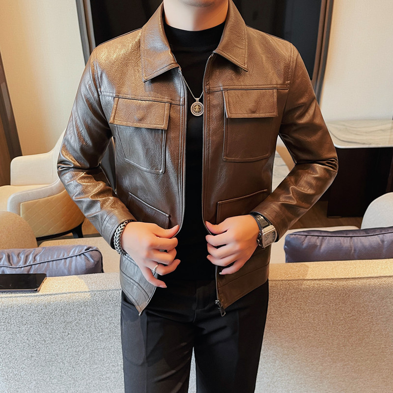 Autumn and winter trendy brand motorcycle leather jackets for men Korean style business slim fashion British jackets