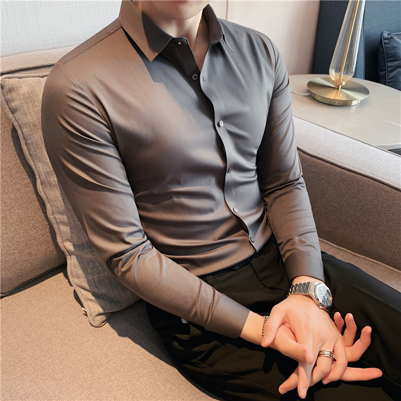 Large volume, large quantity, no trace taped elastic shirt, men's long-sleeved shirt, dark gray