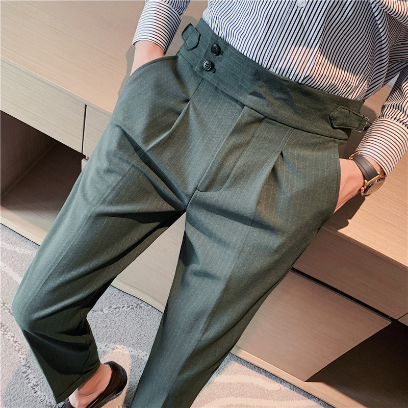 Long-term ~ Naples drapey high-waisted pants striped casual pants trendy trousers men's trousers