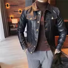 The old model continues to be made for autumn and winter men's slim-fit leather jackets, men's single-breasted lapel leather jackets
