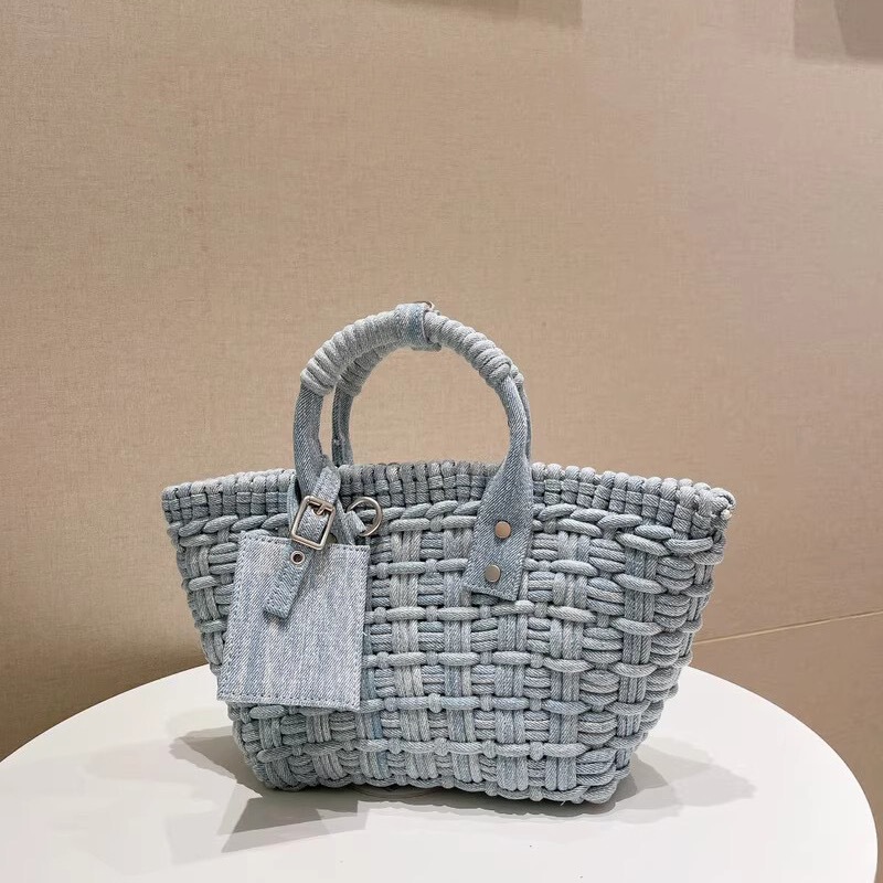 Korean niche designer buyer store portable denim small bag vegetable basket cross-body hand-woven mini tote bag