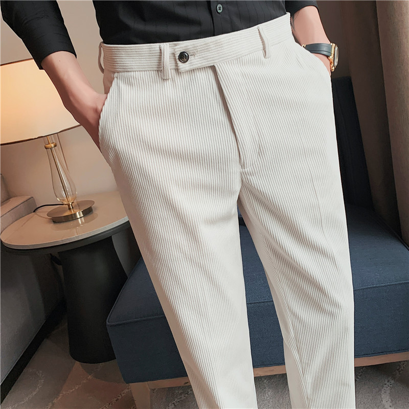 High-end casual trousers, autumn and winter thickened corduroy trousers, slim-fitting Korean style suit trousers