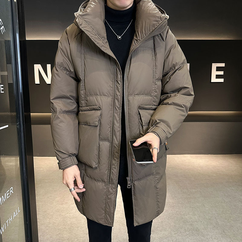 National standard duck down mid-length down jacket with hood