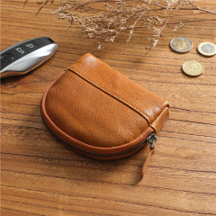 Retro vegetable tanned first layer cowhide wallet large capacity women's zipper coin purse student genuine leather short coin purse