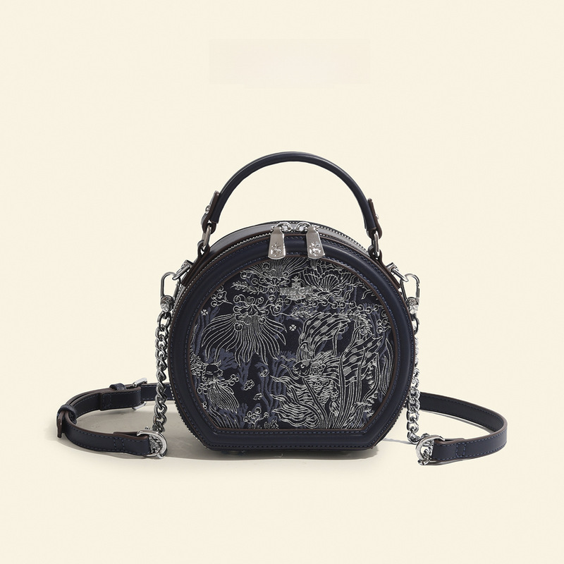 French niche design embroidered round bag high-end texture hand-held crossbody bag women's bag wholesale