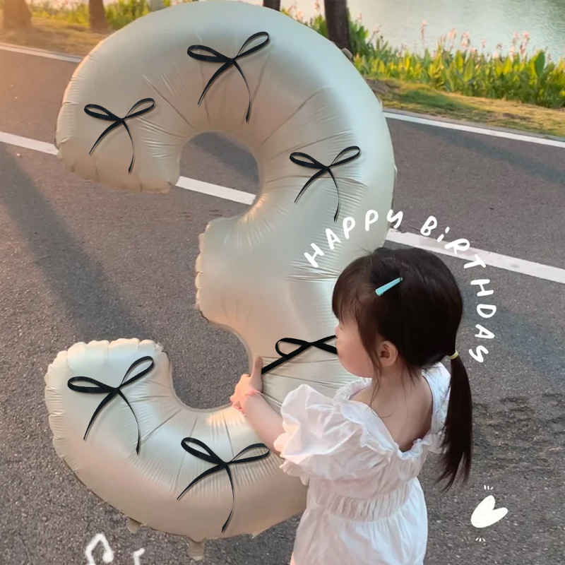 Ins Internet celebrity cream big number balloon bow aluminum film ballet style one-year-old children's birthday party photo