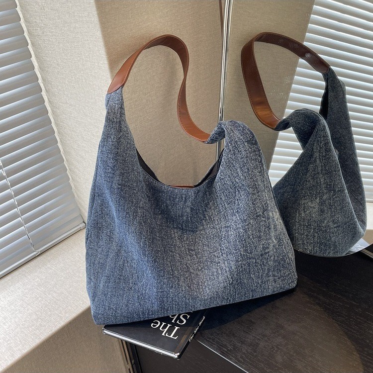 Large-capacity bag for women 2024 new commuter canvas denim tote bag college student class bag armpit shoulder bag