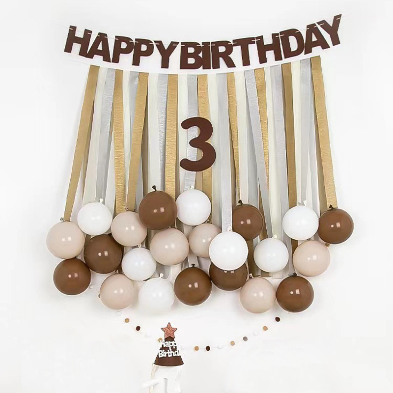 Birthday Balloon Set Retro Brown Crinkle Paper Tassel Balloons First Birthday Photo Background Wall Arrangement