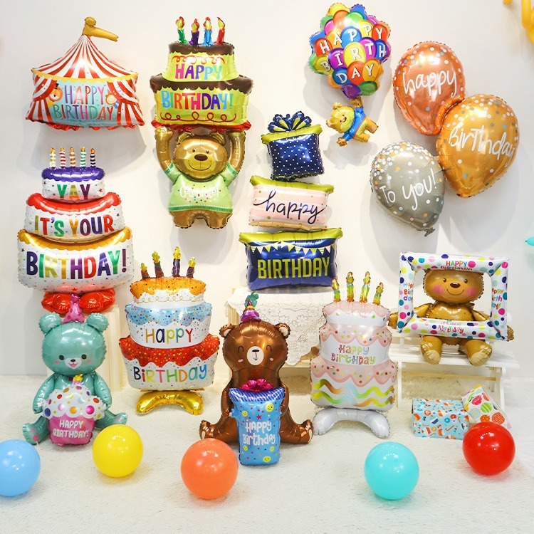 Baby birthday standing cake aluminum film balloon decoration scene layout children's first-year party photo props