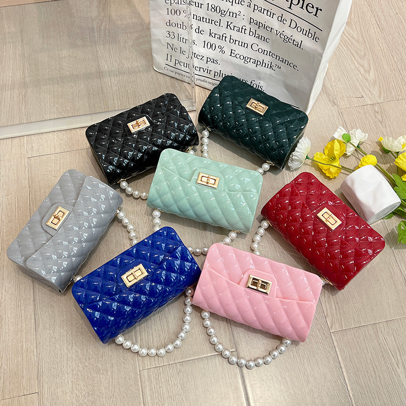 Silicone bags, jelly bags, women’s foreign trade wholesale women’s bags, pearl rhombus jelly bags