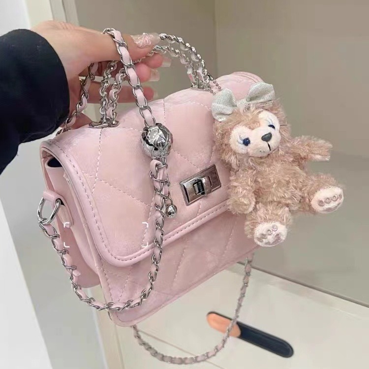 High-end rhombus chain small square bag for women 2024 new style small fragrant pink handbag versatile shoulder crossbody bag