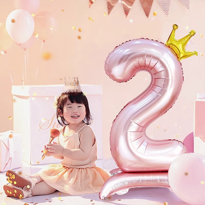 42-inch large pink digital aluminum film balloon with base, birthday decoration scene layout for boys and girls to take photos on their first birthday