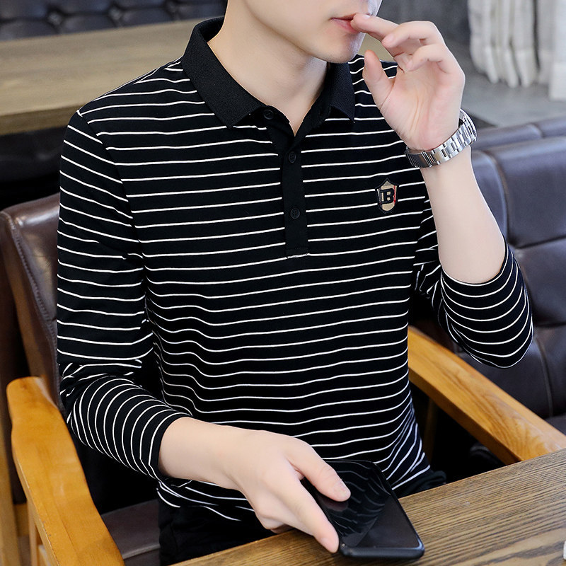 Autumn New Lapel T-Shirt Men's Long Sleeve