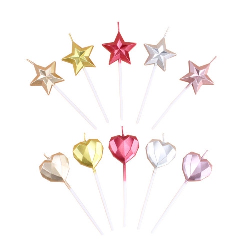 Wholesale Diamond Heart Candles Creative Romantic Party Birthday Cake Candles Golden Love Shaped Pentagram Candles