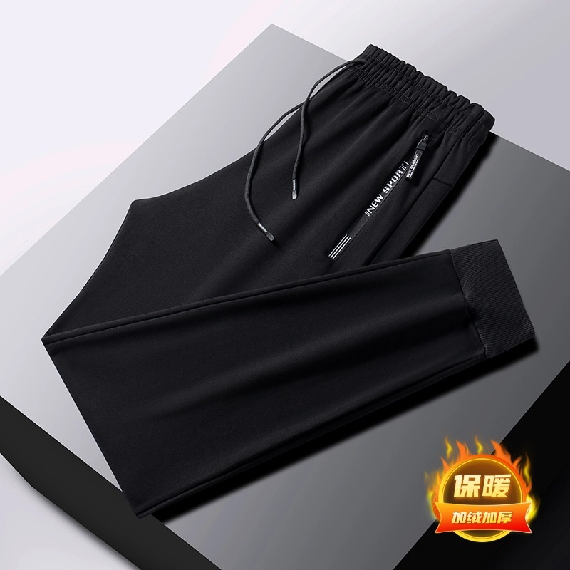 Winter men's fleece sweatpants, sports leggings trousers, trendy and versatile loose casual pants, fleece