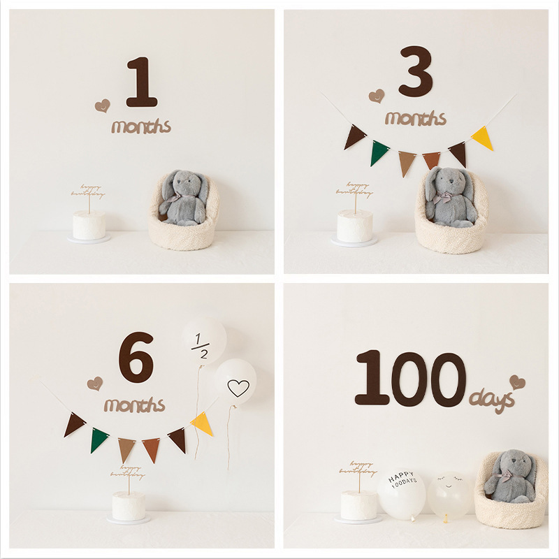 Simple style ins month-old baby English months hundred days full moon first birthday layout supplies photo props