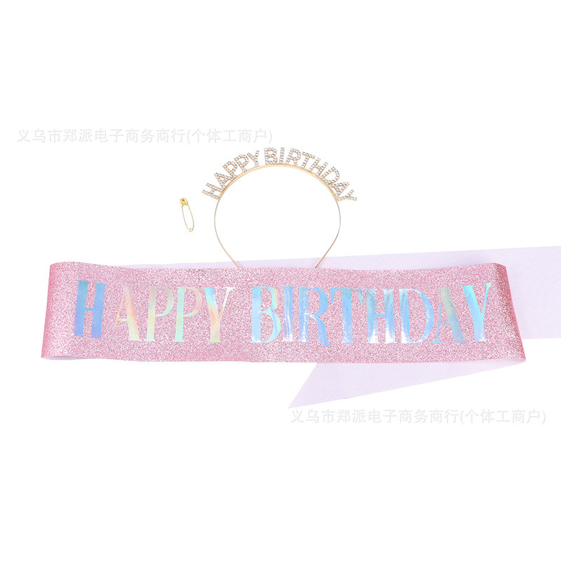 Domestic cake shop popular birthday shoulder strap headband happy birthday shoulder strap etiquette belt birthday crown birthday gift box