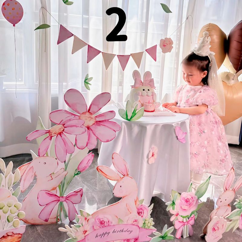 Internet celebrity boys and girls birthday dress up scene layout Douyin hand-painted bunny kt board photo background decoration