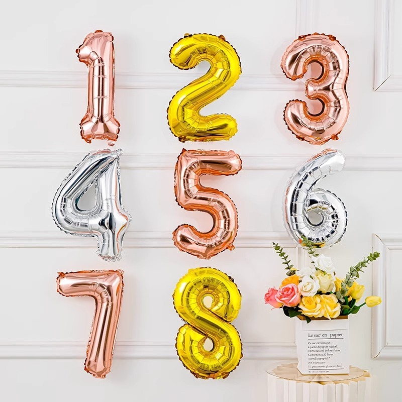 16-inch gold and silver rose gold digital balloon children's birthday photo props party decoration scene layout