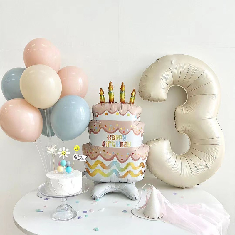 ins cream color table floating cake balloons children baby first birthday decoration scene decoration ornaments balloons