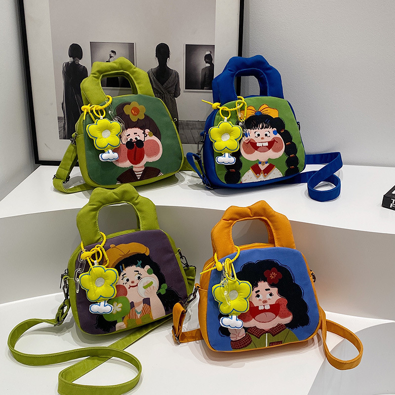 Personalized funny illustration design niche bag composite cloth small square bag graffiti cute girl shoulder bag crossbody bag