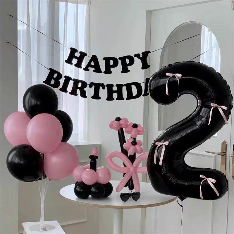 ins pink and black princess birthday bow balloon package arrangement children baby bestie party props decoration