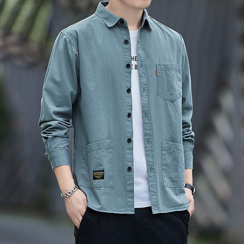 Shirt men's autumn 100% cotton youth work wear casual versatile long-sleeved top